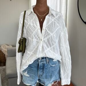 Sundance Stowe Patchwork Top Flowy Button Front Collar White 100% Cotton Size S